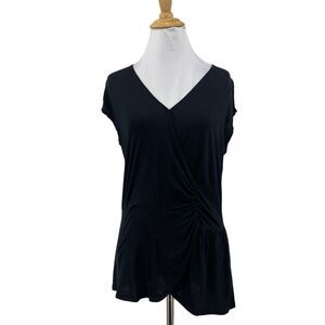 Haute Hippie Tribe Natalie Cinched Blouse Women XS Faux Wrap Surplice Cap Sleeve